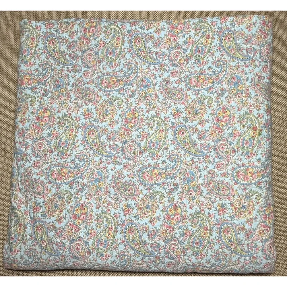 Ralph Lauren Quilt Paisley Floral Queen Shabby‎ Chic Coverlet Blue Pink Stripes